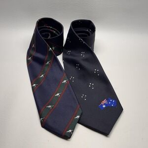 Australian Ties Lot Of 2 VIntage Kangaroos Flag Striped Repp Aussie Polyester